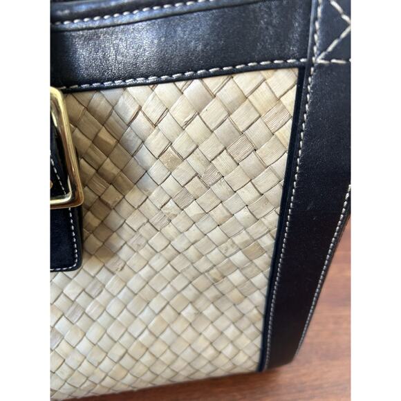 Vintage Y2K Coach 4419 Handbag Woven Straw Leather Trim Buckle Suede w/Turnlock - Picture 7 of 15